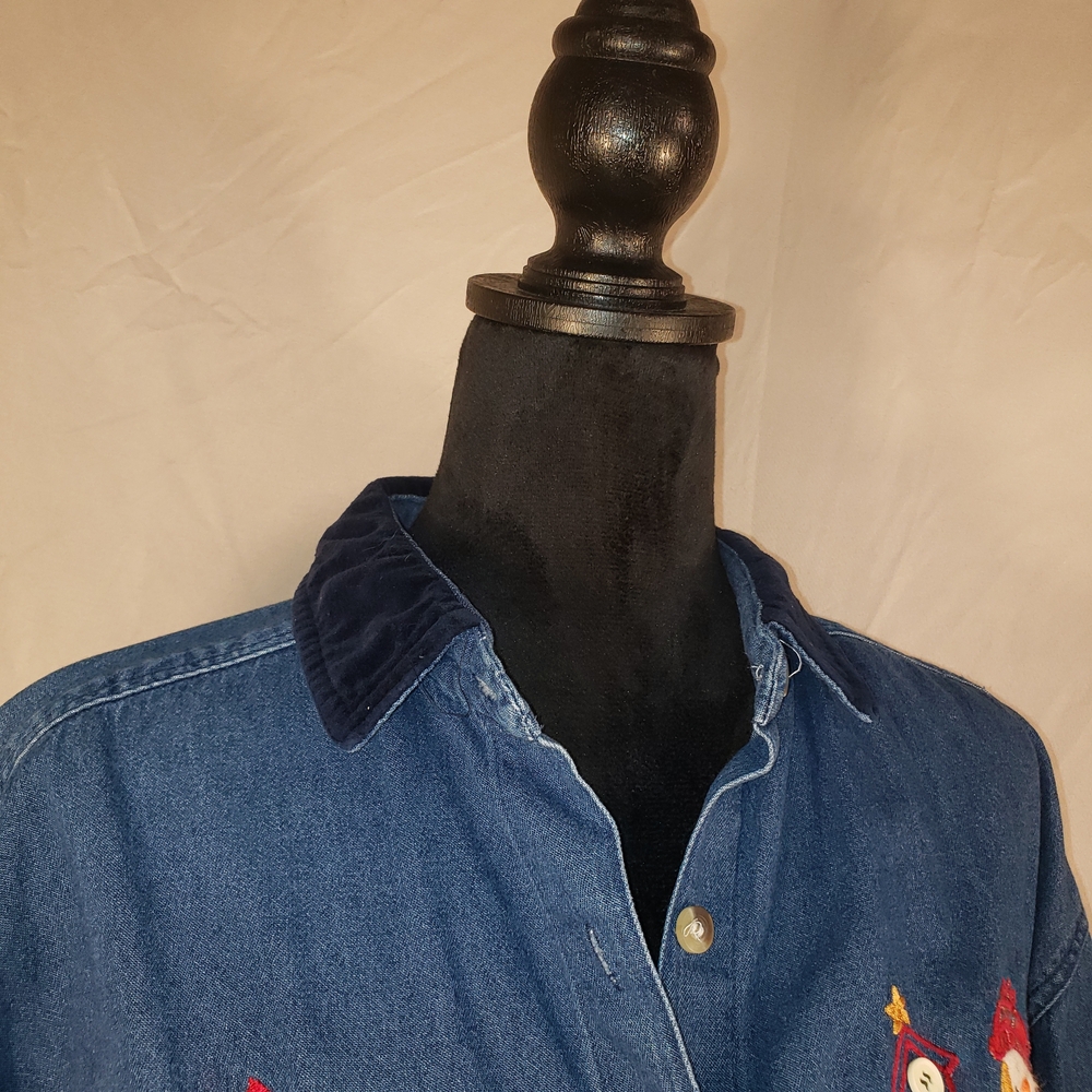 Casey & Max Blue Velvet Collared Denim Holiday Shirt - L - Picture 6 of 9